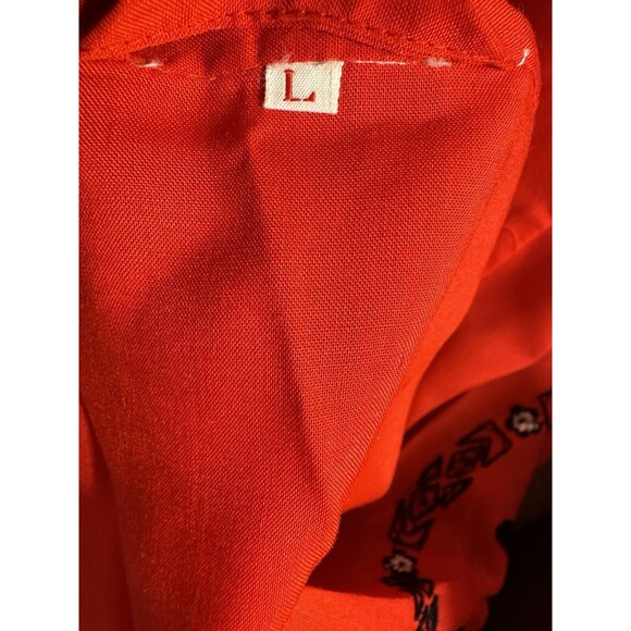 Vintage 70s Embroidered Kimono Robe with pockets Red Black Asian Symbol L - Picture 9 of 10